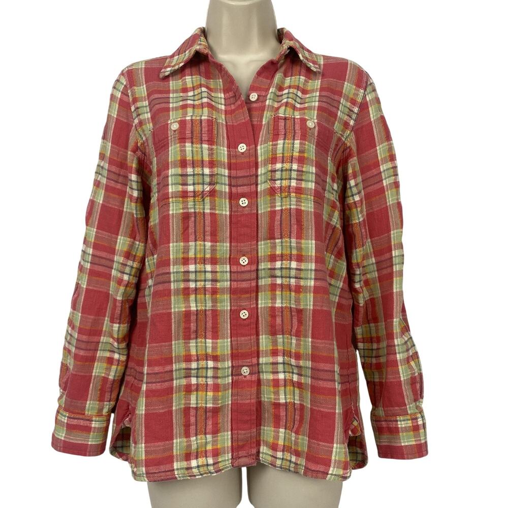 Ralph Lauren Flannel Top Women XS Pink Plaid Coastal Cowgirl Cabincore Button Up